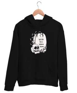 Keşke Burada Olsaydın - Kafatası, Skull Siyah Unisex Kapşonlu Sweatshirt