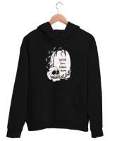 Keşke Burada Olsaydın - Kafatası, Skull Siyah Unisex Kapşonlu Sweatshirt - Thumbnail