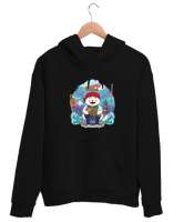 Keyifli Uzak Doğulu Balıkçı Kedi - Cat Siyah Unisex Kapşonlu Sweatshirt - Thumbnail