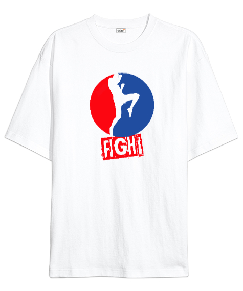 Tisho - Kickboxing - Fight - Kick Box Beyaz Oversize Unisex Tişört