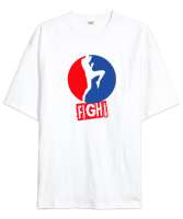 Kickboxing - Fight - Kick Box Beyaz Oversize Unisex Tişört - Thumbnail