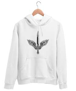 Kılıç Ve Kanatlar - Sword Beyaz Unisex Kapşonlu Sweatshirt