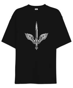 Kılıç Ve Kanatlar - Sword Siyah Oversize Unisex Tişört