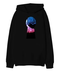 kilit Oversize Unisex Kapüşonlu Sweatshirt