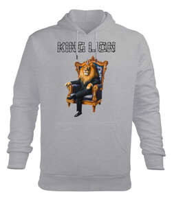 king lion Gri Erkek Kapüşonlu Hoodie Sweatshirt