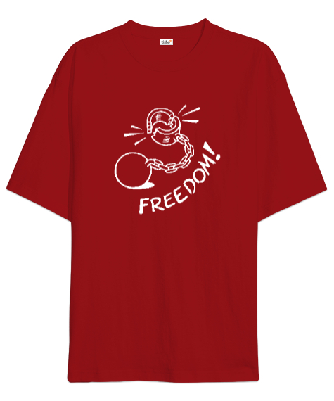 Tisho - Kır Zincirleri - Pranga - Freedom Kırmızı Oversize Unisex Tişört