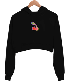 Kiraz Kadın Crop Hoodie Kapüşonlu Sweatshirt