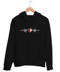 Kırık Kalp Ritmi Siyah Unisex Kapşonlu Sweatshirt