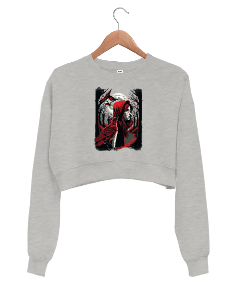 Kırmızı Başlıklı Kız Gri Kadın Crop Sweatshirt