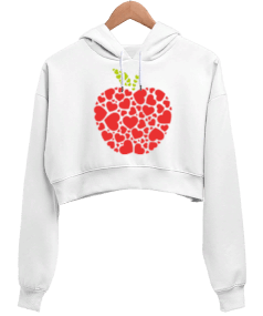 Kırmızı Elma Kadın Crop Hoodie Kapüşonlu Sweatshirt