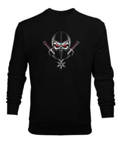 Kırmızı gözlü ninja baskılı Siyah Erkek Sweatshirt