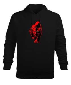 Kırmızı jaguar baskılı Siyah Erkek Kapüşonlu Hoodie Sweatshirt