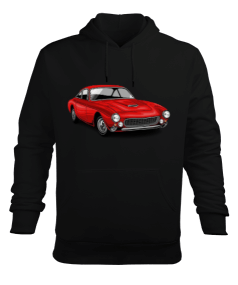 Kırmızı klasik araba baskılı Erkek Kapüşonlu Hoodie Sweatshirt