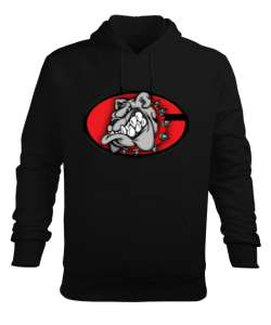 Kırmızı tasmalı bulldog Siyah Erkek Kapüşonlu Hoodie Sweatshirt