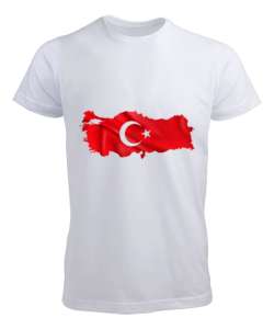 Kırmızı Türkiye Haritası Baskılı Beyaz Erkek Tişört