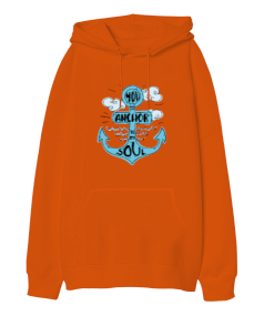 Kırmızı You Are Anchor To My Soul Oversize Unisex Kapüşonlu Sweatshirt