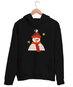  Kış Neşesi Kar Adamı Siyah Unisex Kapşonlu Sweatshirt