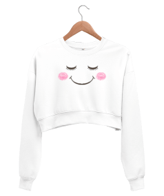 kısa bady sevimli beyaz Kadın Crop Sweatshirt