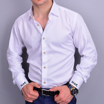 Nakış İşlemeli Slim Fit Erkek Beyaz Desenli Gömlek
