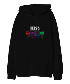 Kiss Tasarım Baskılı Oversize Unisex Kapüşonlu Sweatshirt