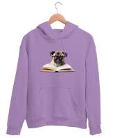 Kitap Okuyan Sevimli Gözlüklü Köpek Lila Unisex Kapşonlu Sweatshirt - Thumbnail