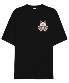 kitsune maske desenli Oversize Unisex Tişört