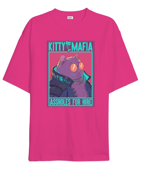 Tisho - Kitty Mafia II Fuşya Oversize Unisex Tişört