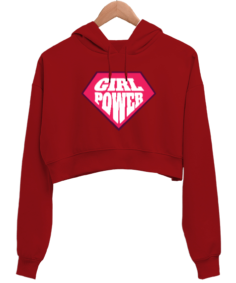 Tisho - Kız Gücü - Girl Power v3 Kırmızı Kadın Crop Hoodie Kapüşonlu Sweatshirt