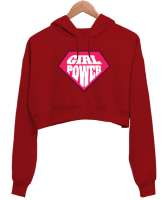 Kız Gücü - Girl Power v3 Kırmızı Kadın Crop Hoodie Kapüşonlu Sweatshirt - Thumbnail