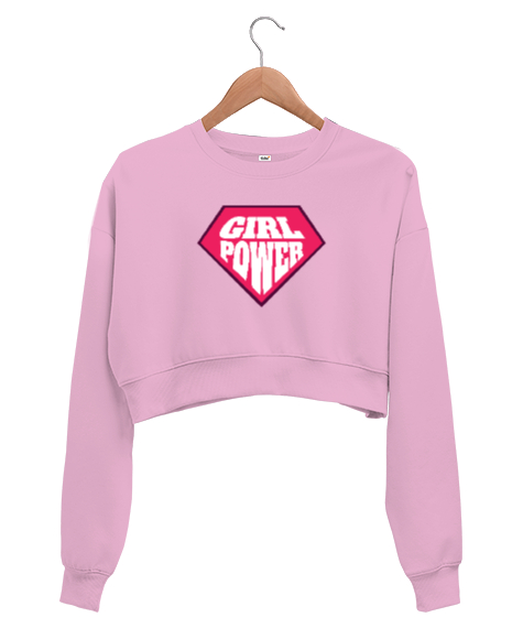 Tisho - Kız Gücü - Girl Power v3 Pembe Kadın Crop Sweatshirt