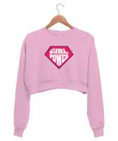 Kız Gücü - Girl Power v3 Pembe Kadın Crop Sweatshirt - Thumbnail