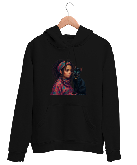 Tisho - Kiz Siyah Unisex Kapşonlu Sweatshirt