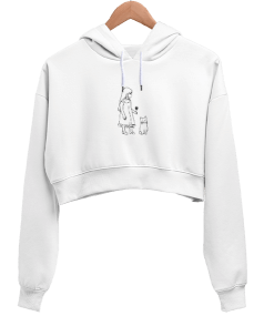 Kız ve kedi Kadın Crop Hoodie Kapüşonlu Sweatshirt