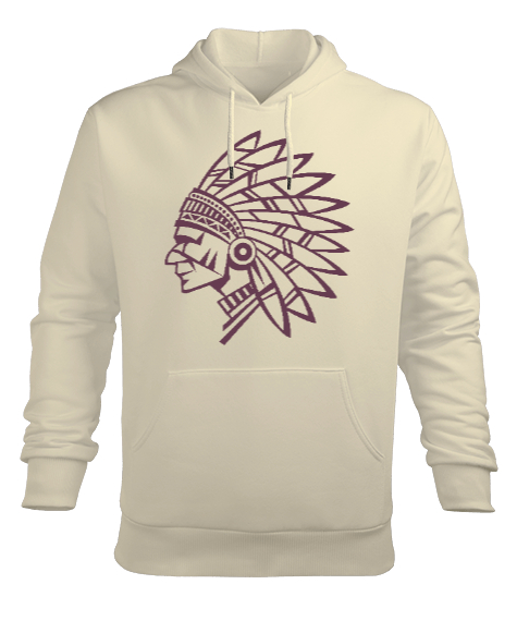 Kızılderili Krem Erkek Kapüşonlu Hoodie Sweatshirt