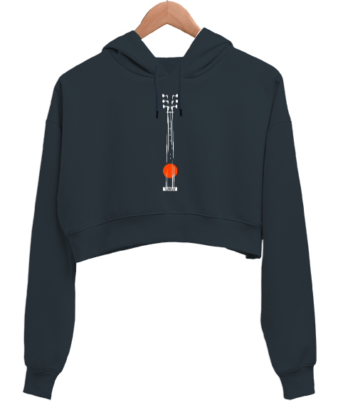 Tisho - Klasik Gitar Telleri - Müzik Füme Kadın Crop Hoodie Kapüşonlu Sweatshirt