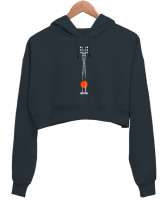 Klasik Gitar Telleri - Müzik Füme Kadın Crop Hoodie Kapüşonlu Sweatshirt - Thumbnail