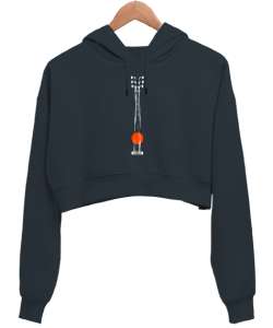 Klasik Gitar Telleri - Müzik Füme Kadın Crop Hoodie Kapüşonlu Sweatshirt