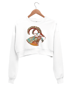 Koç Burç Tasarım Baskılı Kadın Crop Sweatshirt