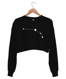 Koç Burcu Takım Yıldızı Siyah Kadın Crop Sweatshirt