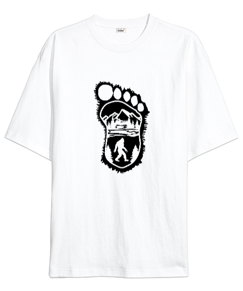 Tisho - Koca Ayak - Big Foot - Yeti Beyaz Oversize Unisex Tişört