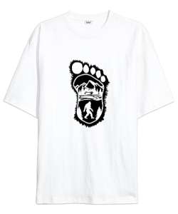 Koca Ayak - Big Foot - Yeti Beyaz Oversize Unisex Tişört