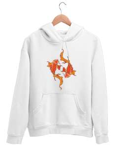 KOİ Beyaz Unisex Kapşonlu Sweatshirt