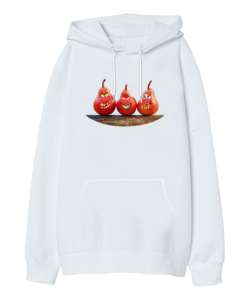 Komik Armutlar Beyaz Oversize Unisex Kapüşonlu Sweatshirt