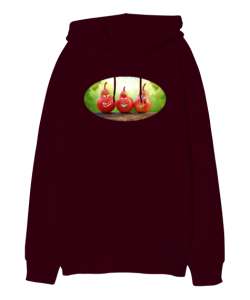 Komik Armutlar Bordo Oversize Unisex Kapüşonlu Sweatshirt