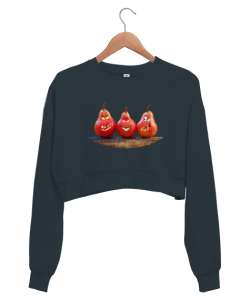 Komik Armutlar Füme Kadın Crop Sweatshirt