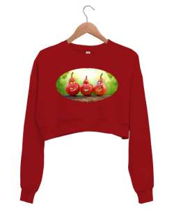 Komik Armutlar Kırmızı Kadın Crop Sweatshirt