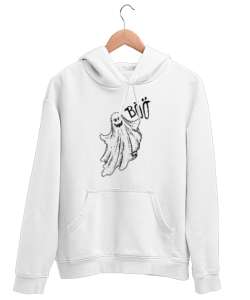 Komik Hayalet - Ghost - Böö Beyaz Unisex Kapşonlu Sweatshirt