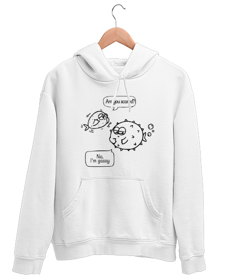 Tisho - Komik Karikatür Balık Sohbeti - Fish Beyaz Unisex Kapşonlu Sweatshirt