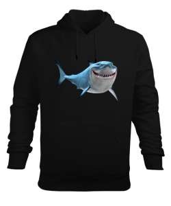 Komik Köpekbalığı - Shark Siyah Erkek Kapüşonlu Hoodie Sweatshirt