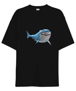 Komik Köpekbalığı - Shark Siyah Oversize Unisex Tişört
